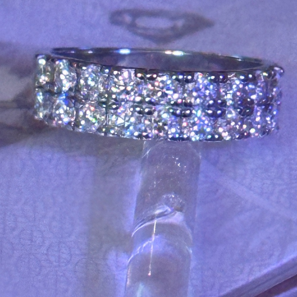 Moissanite Double Row Ring Sz 8 in Sterling Silver Stamped S925
